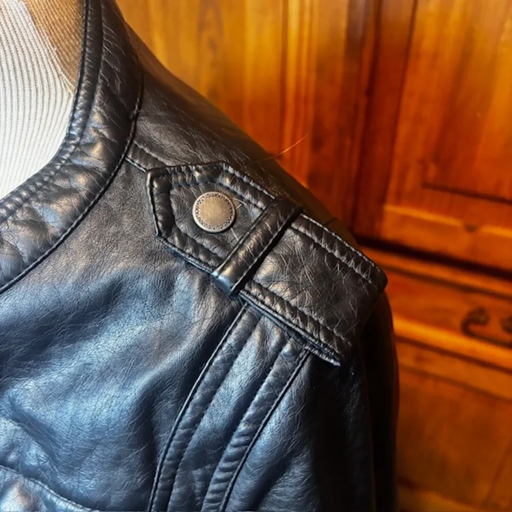 Jou Jou Black Faux Leather Moto Jacket | Size L - Picture 3 of 11